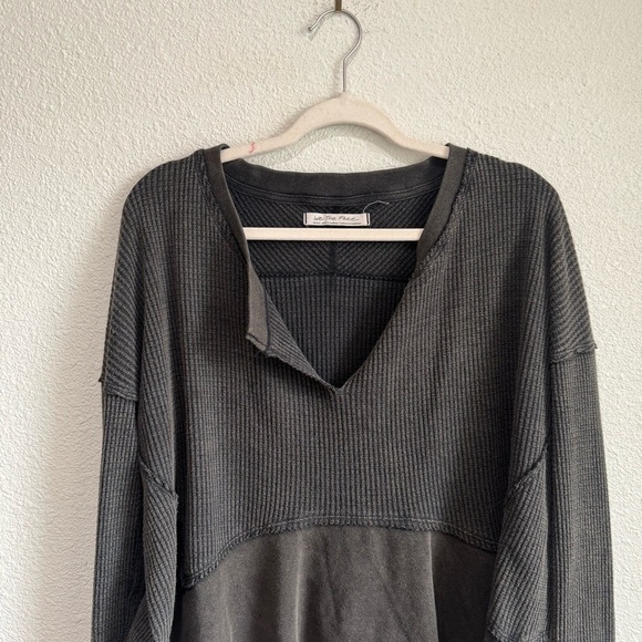 Free People We the Free Montery Thermal Top Small Black Brown Boho Waffle Knit - Picture 2 of 14